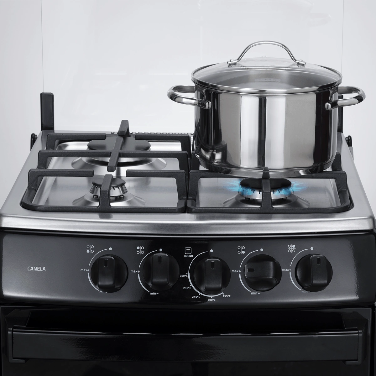 COCINA A GAS CANELA SPAZIO PLUS 4 QUEMADORES 20" NEGRO