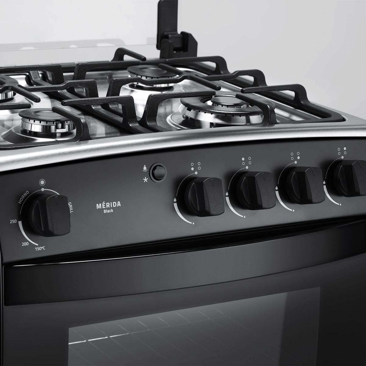 COCINA INDURAMA MERIDA BLACK QUARZO NEGRA 4 QUEMADORES 24"