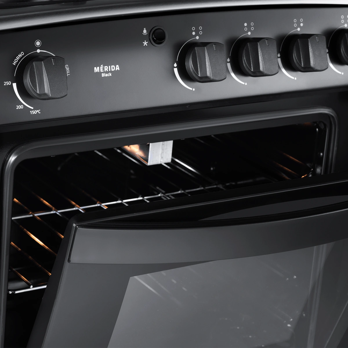 COCINA INDURAMA MERIDA BLACK QUARZO NEGRA 4 QUEMADORES 24"